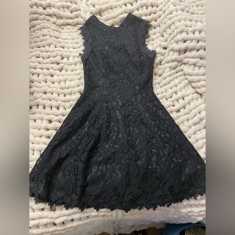 Francesca’s high neck open back mini dress black lace size XS